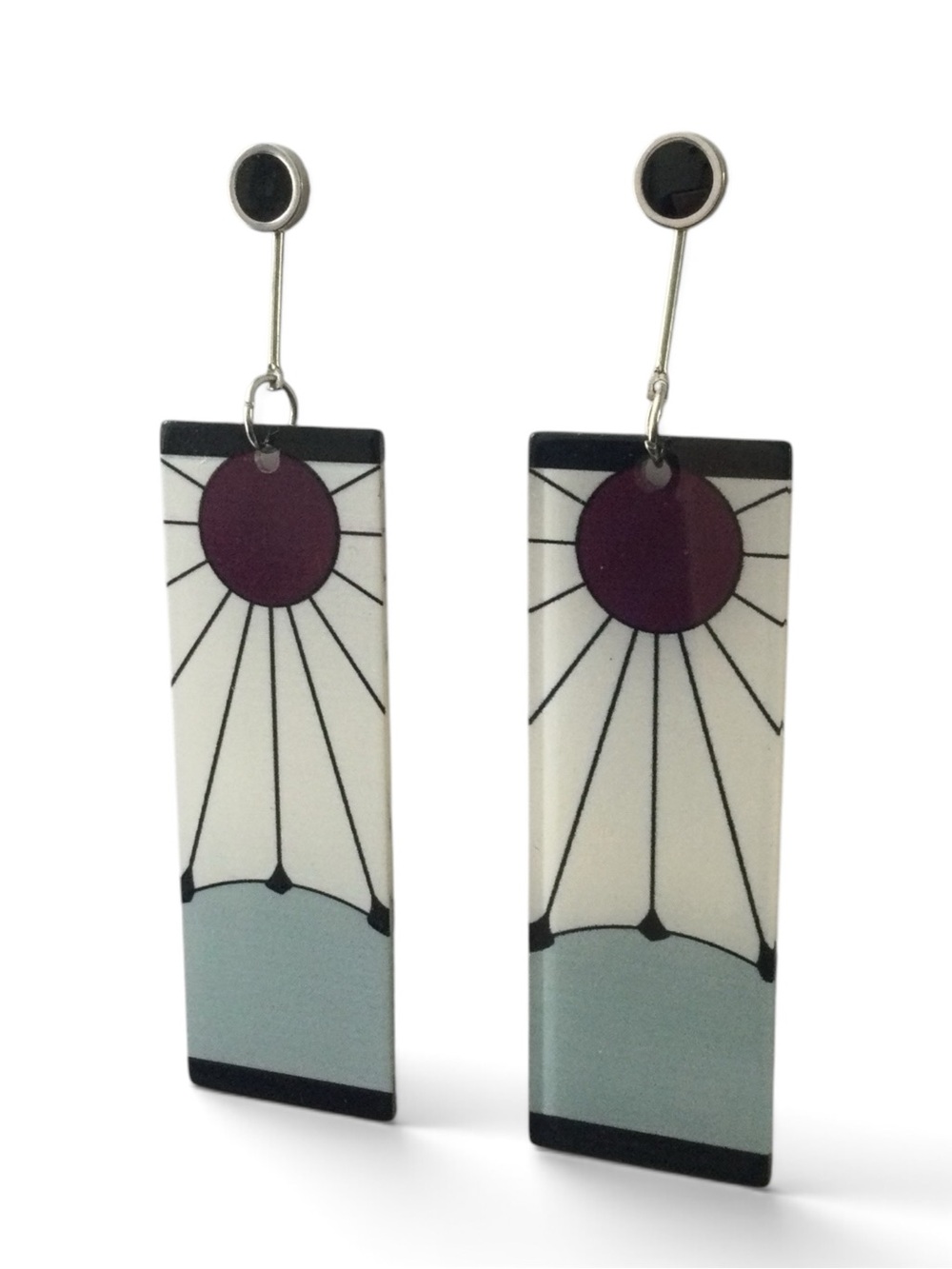 Demon Slayer Tanjiro‑Style Hanafuda Earrings - Purple, Light Blue - Picture 5 of 9